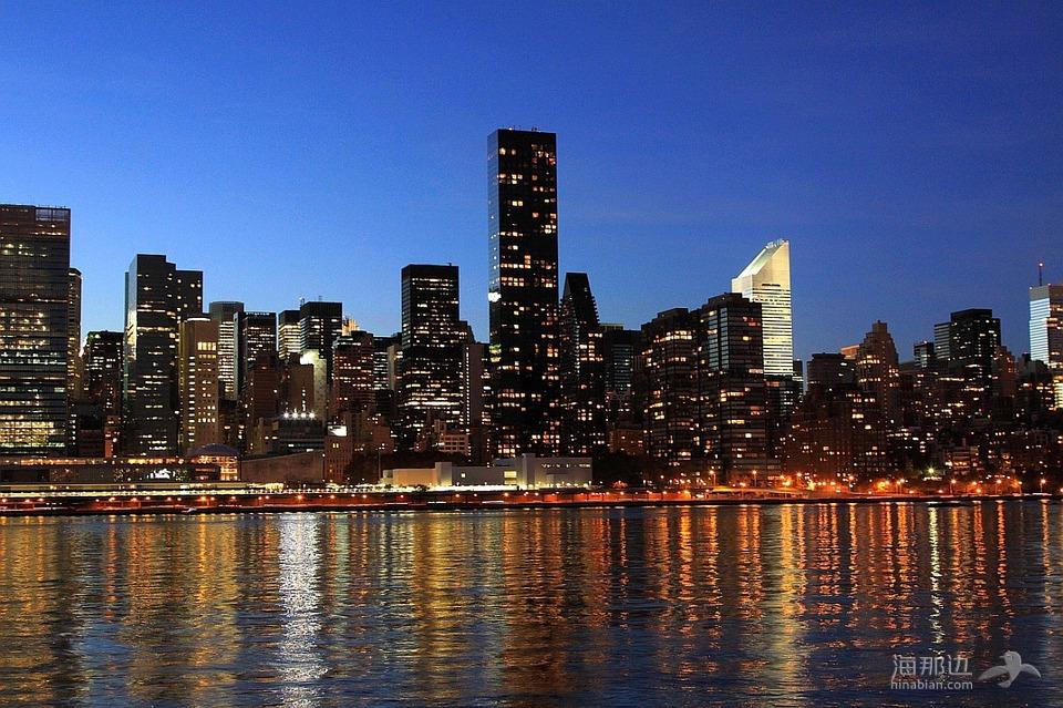 纽约, 纽约城, 城市, 天际线, 夜, 灯, 河, 结构, 全景图, 曼哈顿, 高上涨, 镇