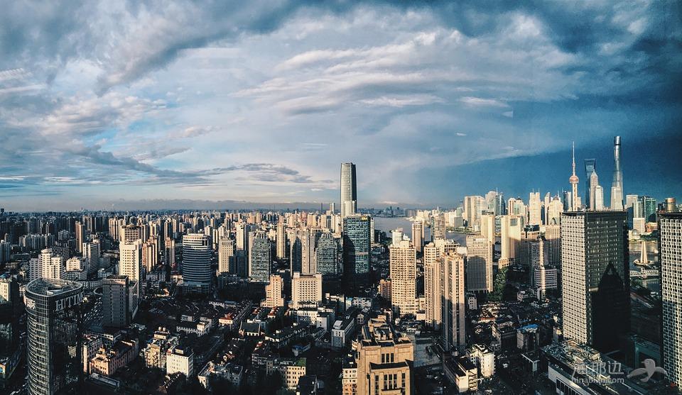 上海, 窗外, 晴天, 市